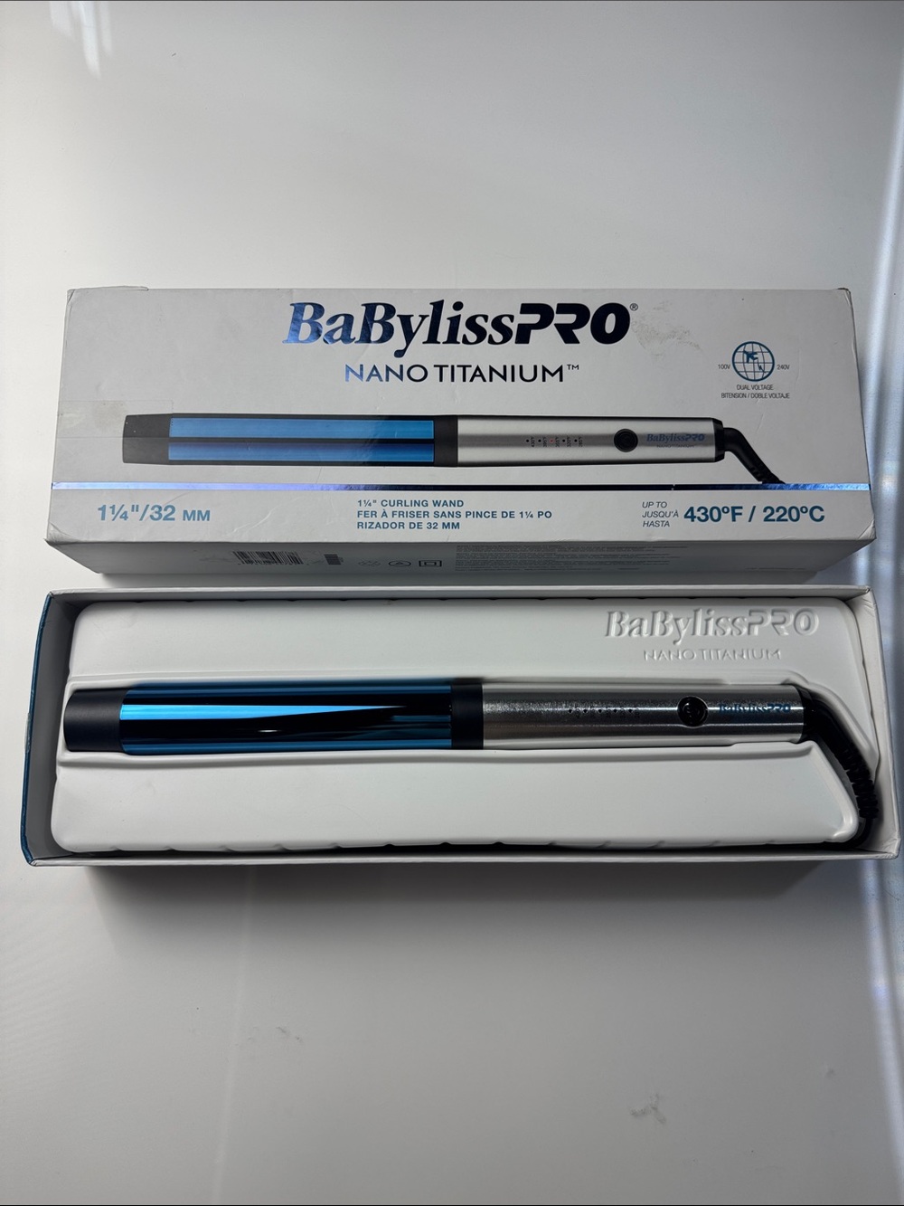 BaByliss Pro Nano Titanium Curling Wand - Blue & Silver